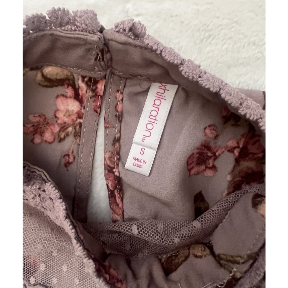 Xhilaration Womens Small Floral Sleeveless Lace Mock Neck Tunic Blouse Mauve S - Picture 3 of 6